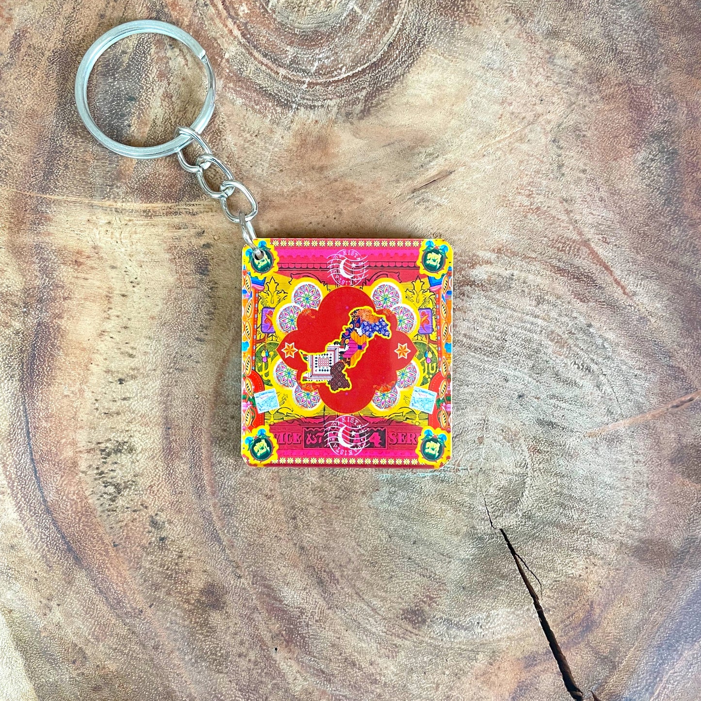 Red pakistan's map printed keychain