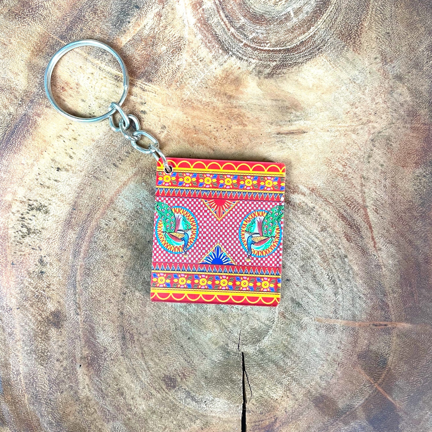 Two peacocks printed keychain