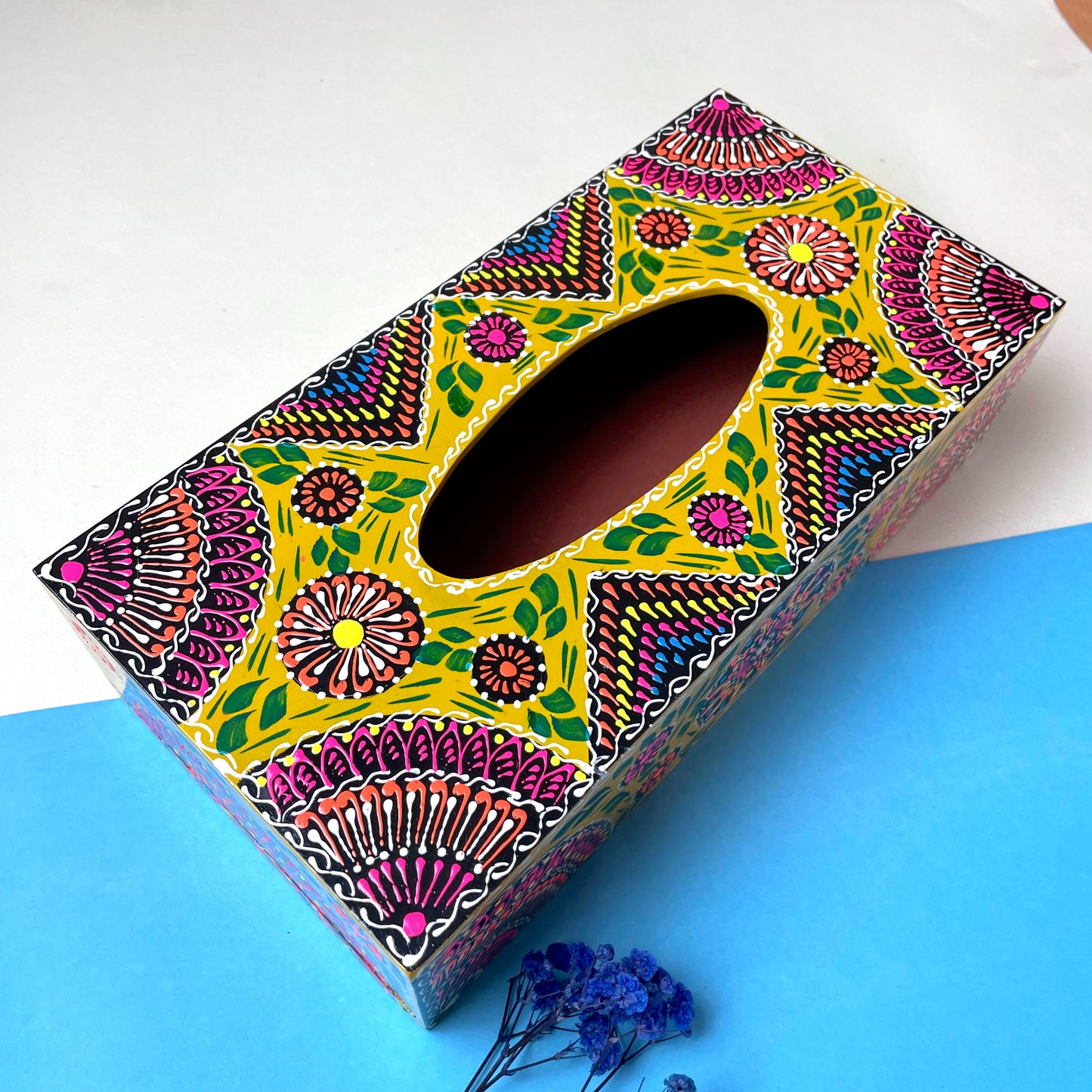 Yellow semi circle cone art tissue box