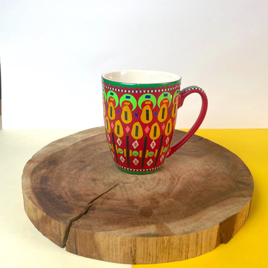 Red and green chamakpatti ceramic mug