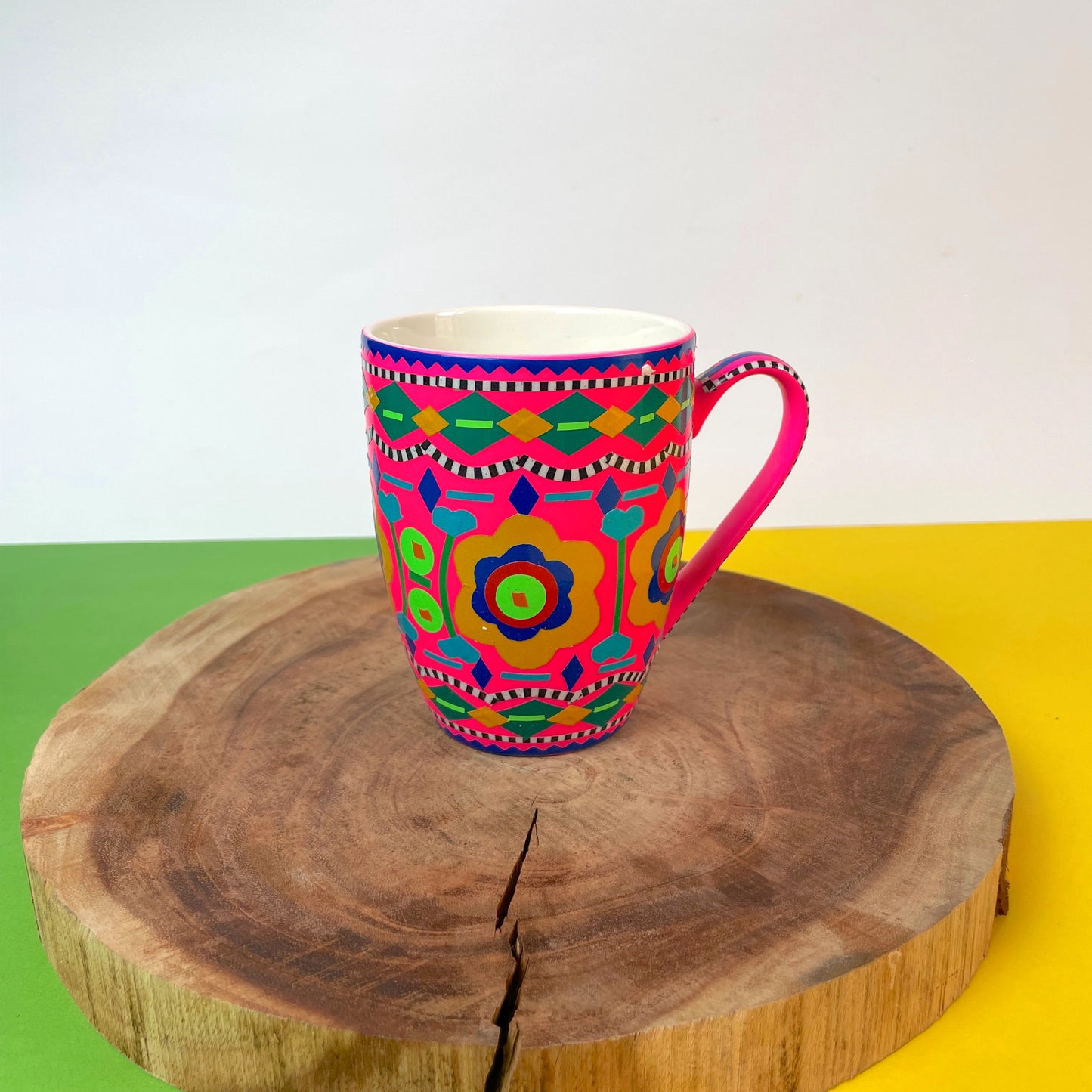 Neon pink chamakpatti ceramic mug